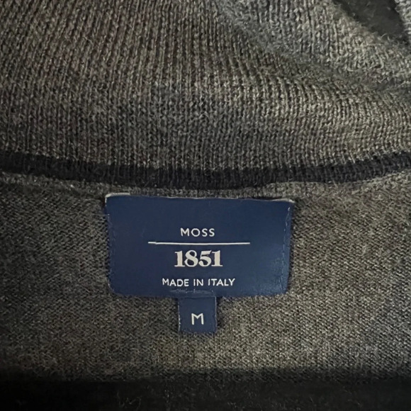 Moss 1851 Charcoal Merino Wool Zip-Neck Long Sleeve Sweater Size Medium - Picture 4 of 6